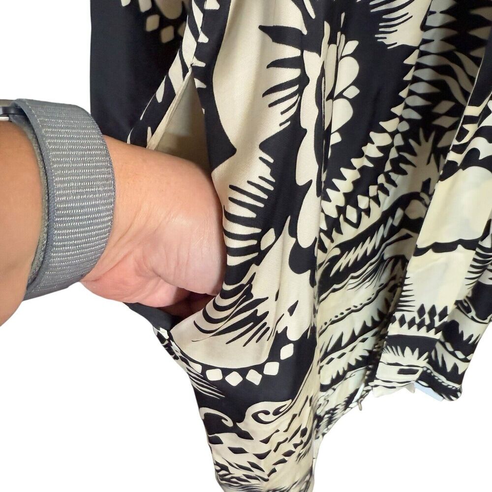 Reiss Black and Cream Abstract Print Wrap Midi Dress - Picture 4 of 10